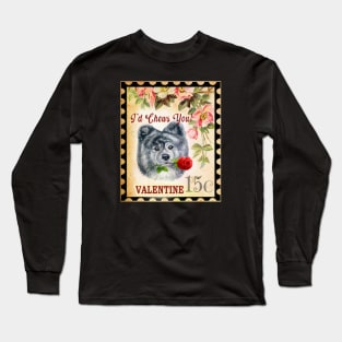 Akita brindle Vintage Valentine Funny Dog With Rose Long Sleeve T-Shirt